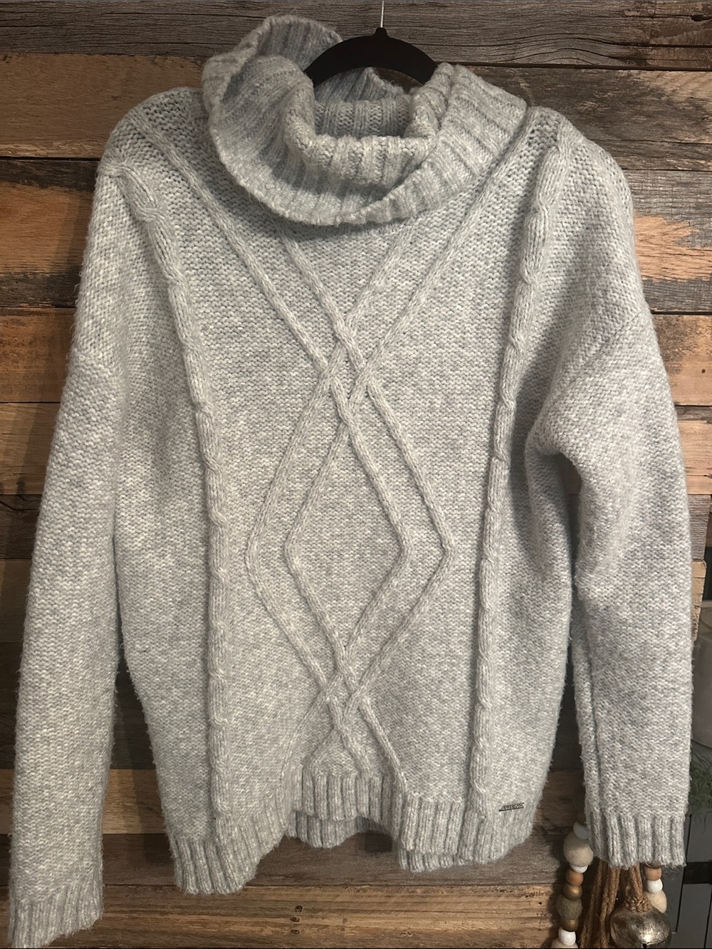 Michael Kors Light Gray Cable Knit Turtleneck Sweater